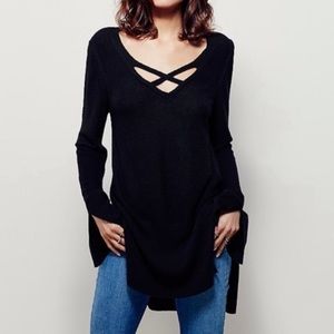Free People Criss Cross Front Knit Tunic Sweater